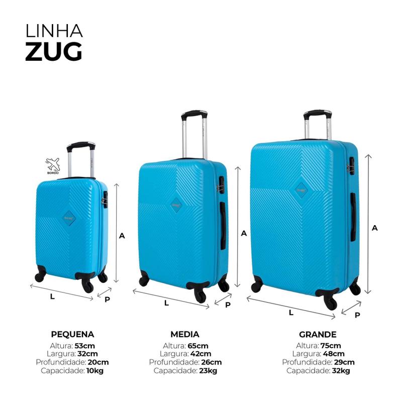 Kit mala de viagem Swiss Move PMG rodinhas 360 Zug azul ABS